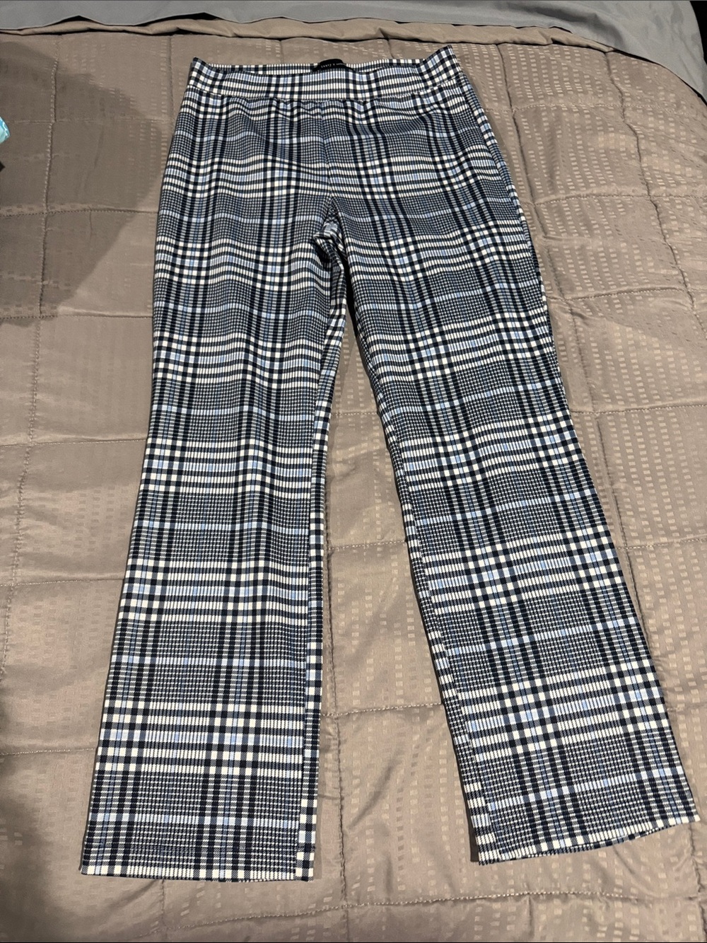 Women’s Stretch Dress Pants in Blue, Black and White Plaid
